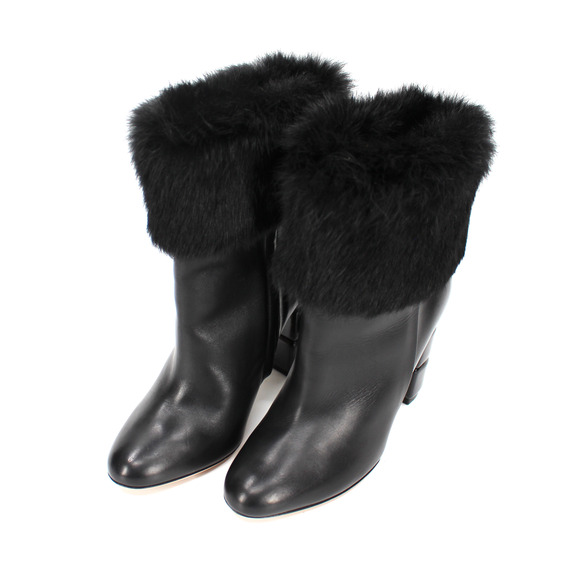 Salvatore Ferragamo Loris Black Leather Rabbit Fur Heeled Ankle Bootie 5.5 Shoes - Picture 2 of 7